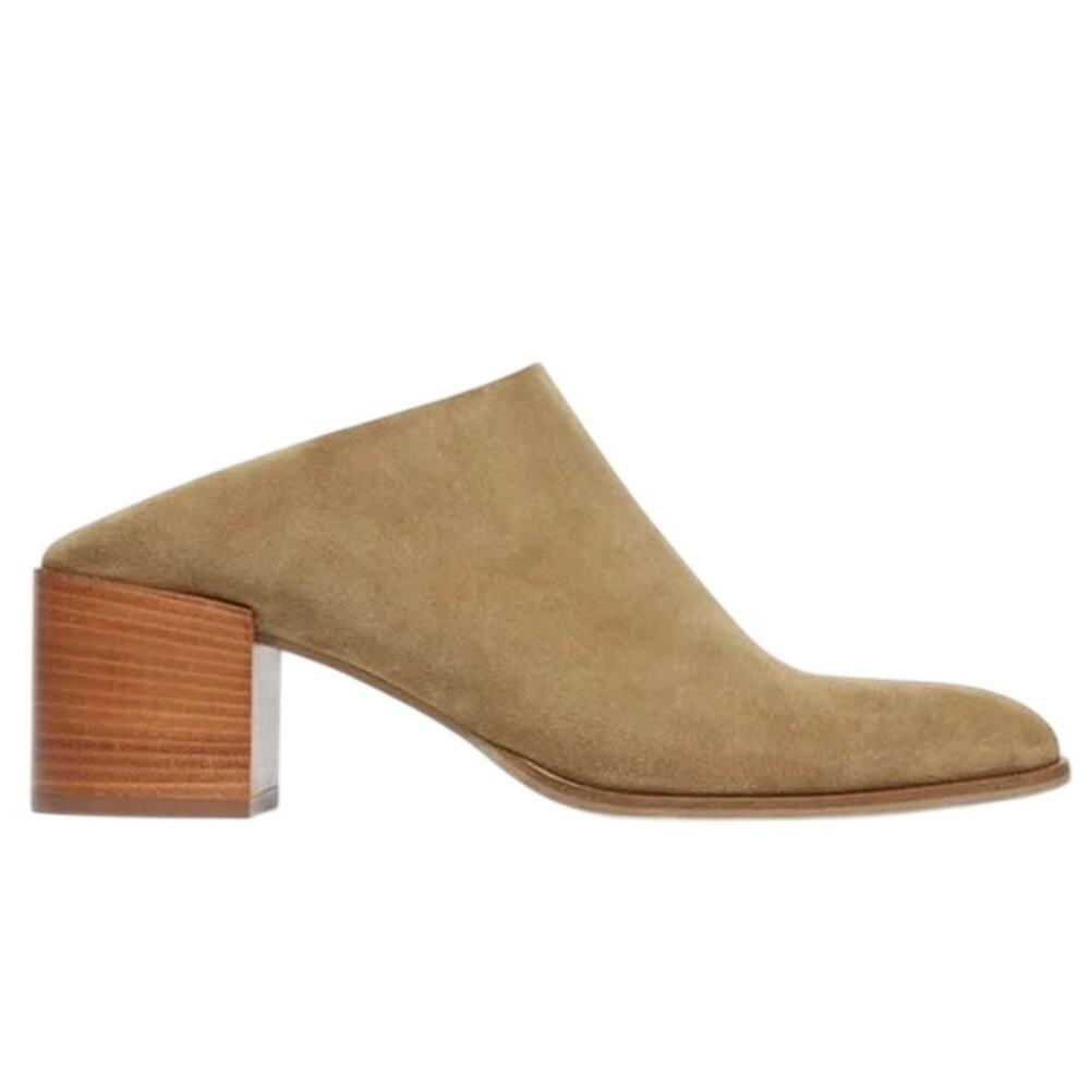 Everlane Suede Heel Mule Taupe Ankle Bootie Italian Block Heel Slip On Size 7